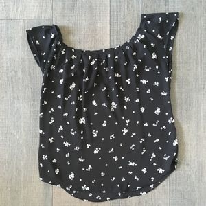 Black/White Flower Scoop Neck Tie Back